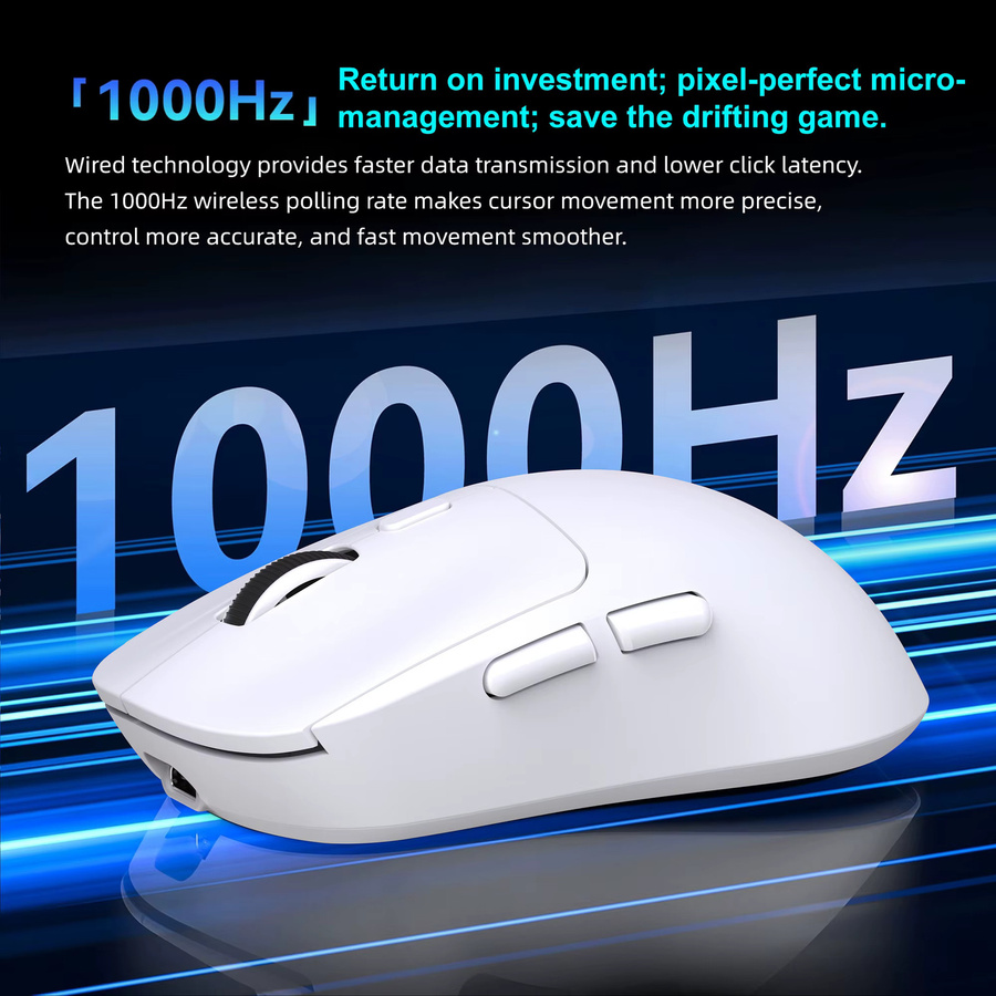 HXSJ Wireless E-Sports Gamer-Maus in Weiß mit Bluetooth 5.4, 6-Tasten und 6400 CPI für Desktop und Notebook - Bild 5