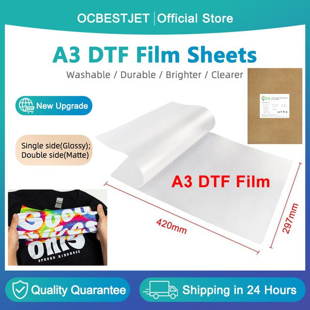 OCBESTJET DTF-Transferfolie A3, 100 Blatt, 75µ, transparent - Bild 1