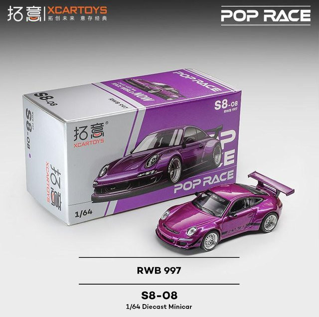 Xcartoys Pop Race Porsche Rwb997, Diecast Metall Modell, 1:64, Lila, Grau, ab 14 Jahren - Bild 1