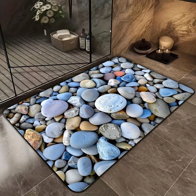 VIKAMA Natural Healing Pebble Badezimmermatte, wasserabsorbierend und rutschfest, Mehrfarbig, B/T: 60 x 40 cm - Bild 1