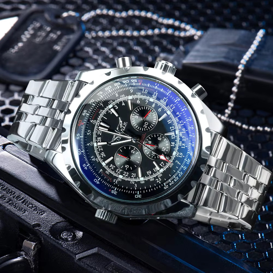 JARAGAR Automatik Armbanduhr, Leder, Edelstahl, Silber, Herren - Bild 2