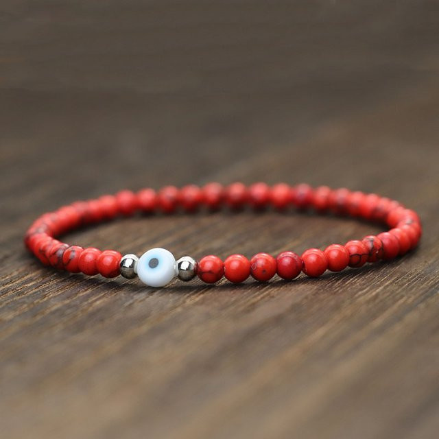 Armband, rote Howlith Steinperlen, Lava-Holz, Unisex - Bild 1