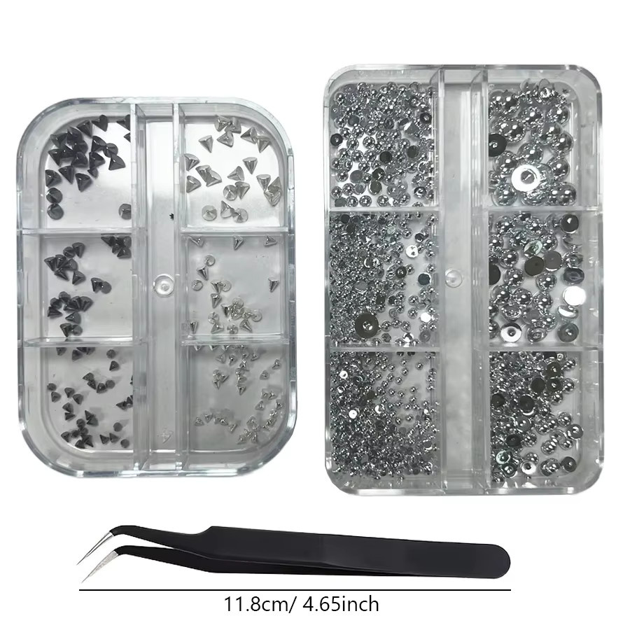 Art lalic Nagelschmuck Set, 3D Pyramide Ohrstecker, Schwarz Silbrig, Metall - Bild 4
