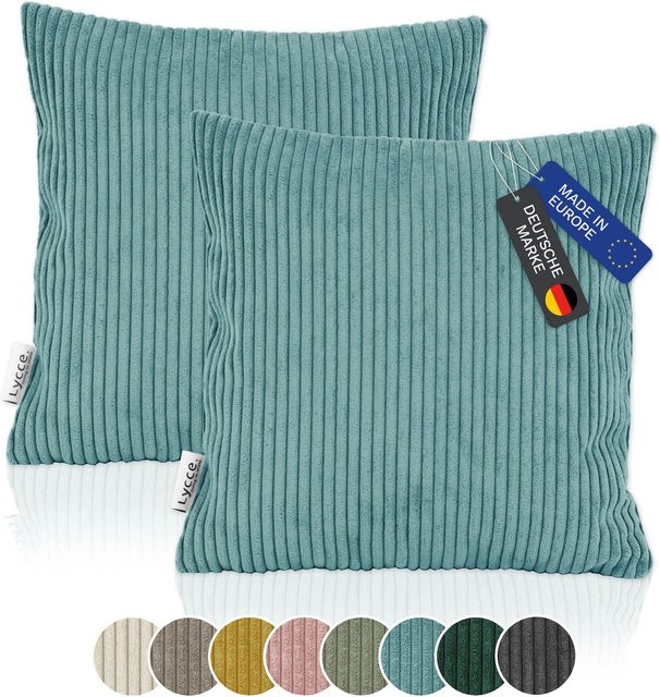 2er Set Lycce Kissenbezüge aus Cordstoff in Blau, B/B: 40 x 40 cm - Bild 1