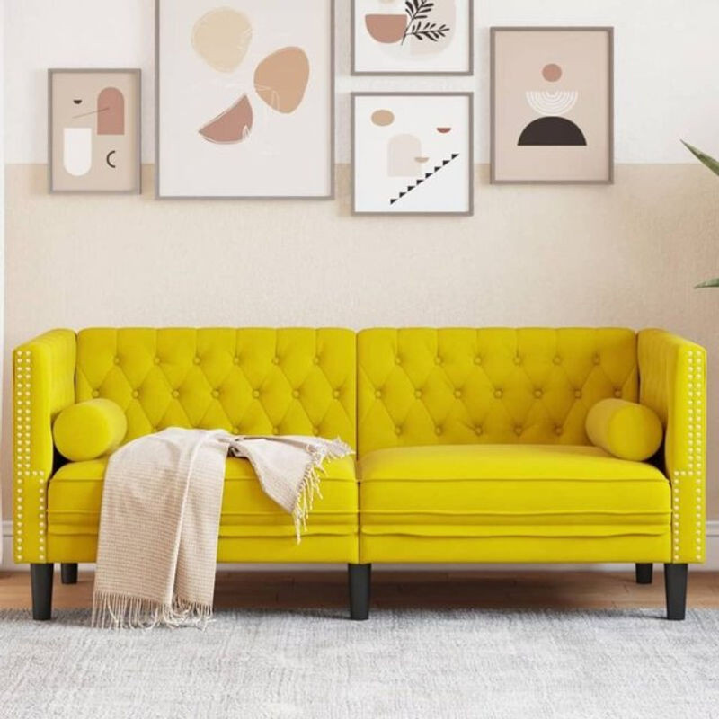 Vidaxl Chesterfield 2-Sitzer Sofa mit Nackenrollen aus gelbem Samt - Bild 1