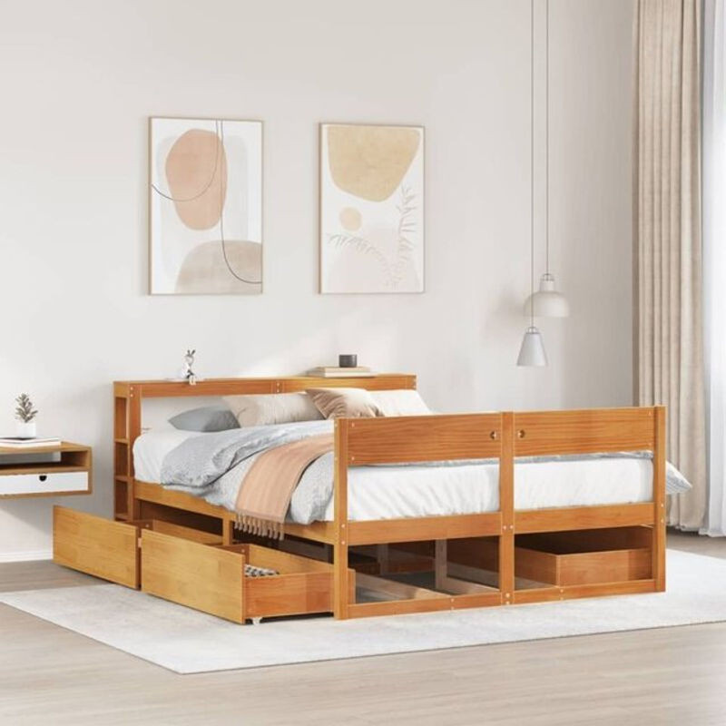 Massivholzbett Vidaxl aus Kiefernholz in Braun, B/T/H: 150 x 200 cm - Bild 1