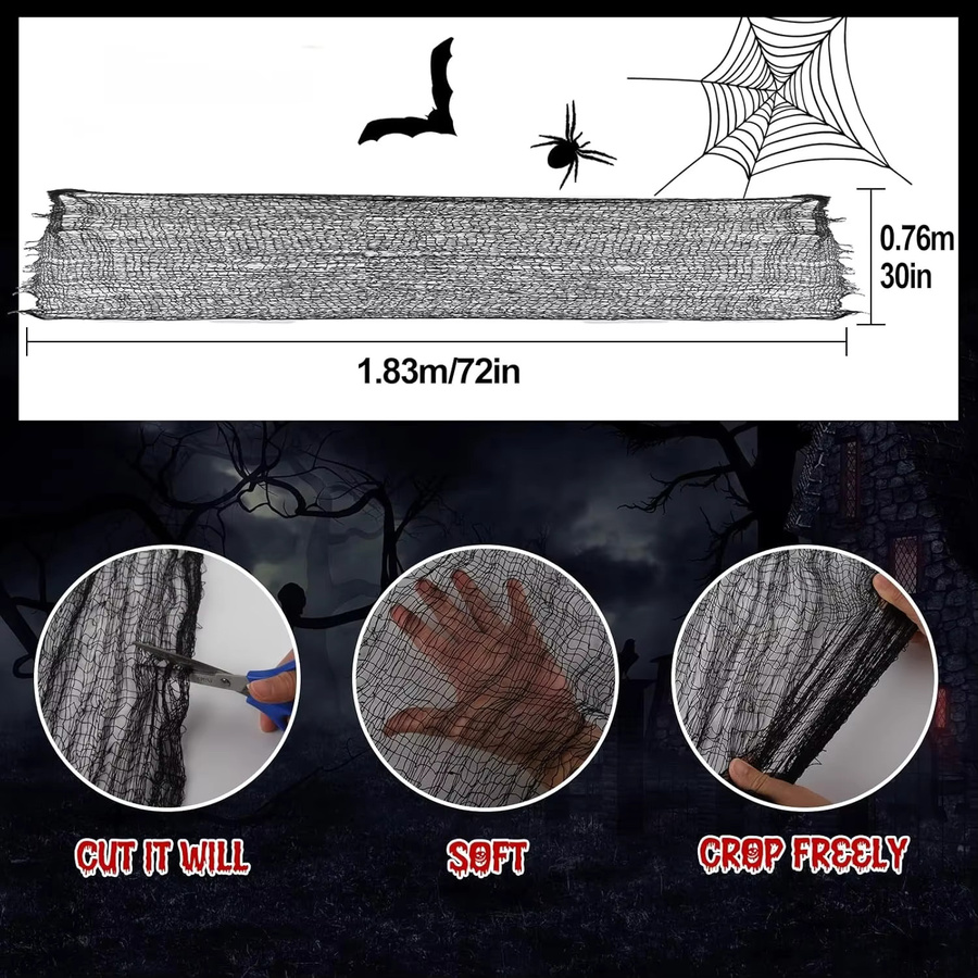 Trebalena Halloween-Dekoration Gruselige Gaze in Schwarz als dehnbares Spinnennetz für Innen und Außen - Bild 5