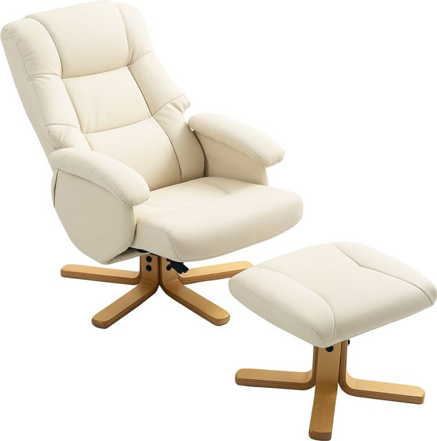 HOMCOM Relaxsessel mit Fußstütze in Beige, drehbar 360 Grad und neigbar, moderner TV-Sessel mit Kunstlederbezug für Wohnzimmer, Schlafzimmer oder Büro - Bild 1