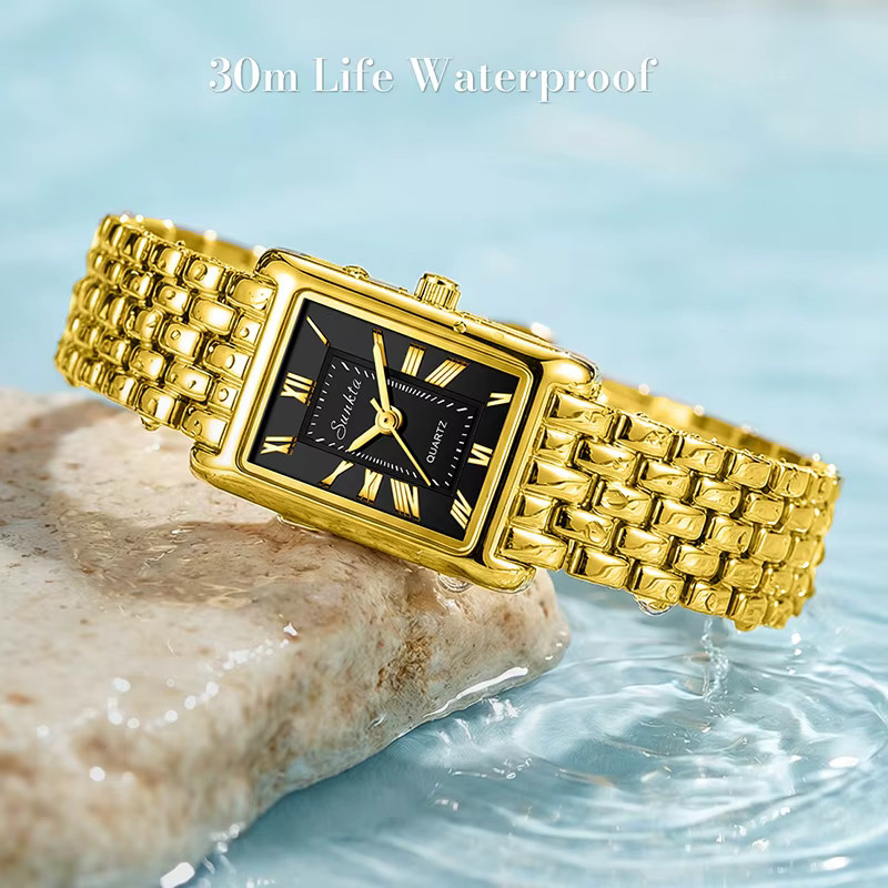 SUNKTA Armbanduhr Quarz, Edelstahl, Gold, Eckig, Damen - Bild 2