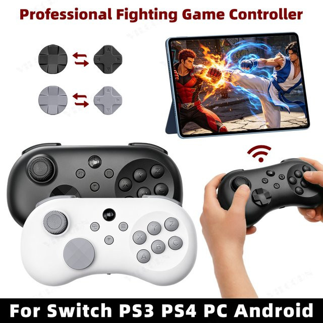 VILCORN Kabelloser Kampfspiel-Controller mit Hall-Joystick für Nintendo Switch, PS3, PS4, PC und Android in Schwarz - Bild 1