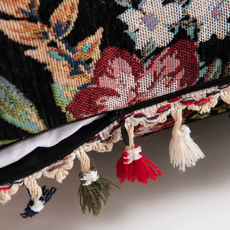 Inyahome Wurfkissenbezug im marokkanischen Stil mit Blumenakzent und getufteter Dekoration in Boho Black Multicolor - Bild 2
