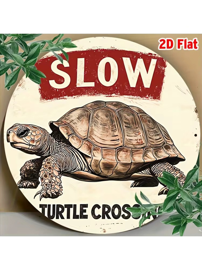 Potdemiel Rundes Aluminiumschild Slow Turtle Crossing im Vintage-Stil als Metallwanddekoration, Durchmesser: 20 cm - Bild 6