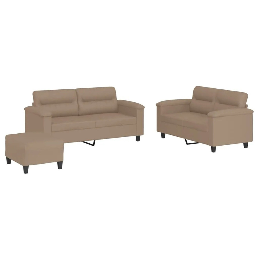 vidaXL 3-teilige Sofagarnitur aus Kunstleder in Cappuccino-Braun mit 2x 2-Sitzer-Sofa, 1x Fußhocker und 4 Kissen - Bild 2