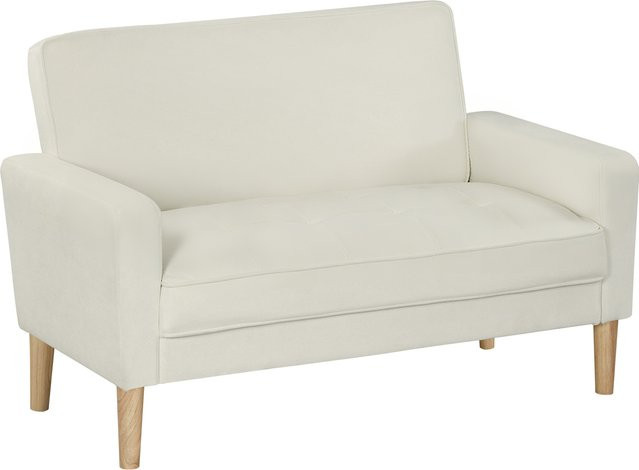 HOMCOM 2-Sitzer Polstersofa in Samtoptik mit Armlehnen und getuftetem Design, Cremeweiß, Breite: 130 cm - Bild 1