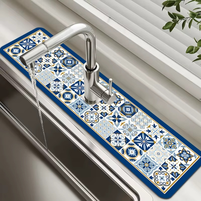 VIKAMA Vintage Floral Wasserabsorptionsunterlage für Wasserhähne und Waschbecken, rechteckig - Bild 2