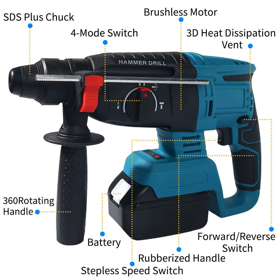 Makita 18V Akku Schlagbohrmaschine mit bürstenlosem Motor, Multifunktions Bohrhammer in Blau - Bild 3