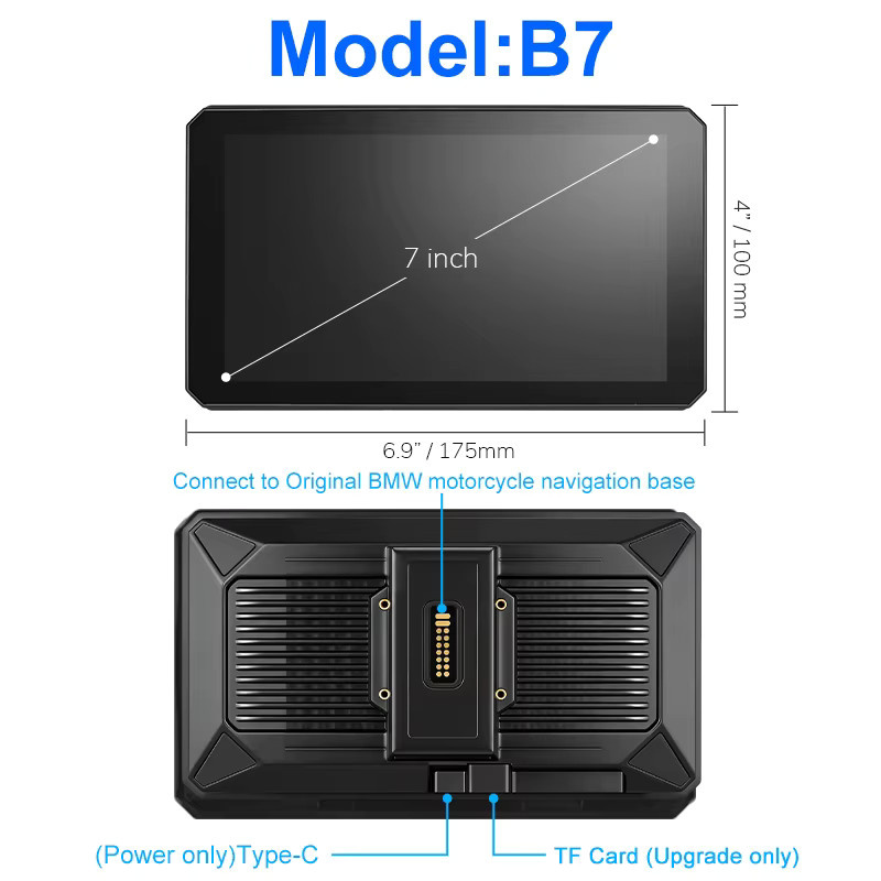IYING Motorrad Navi mit 7 Zoll Display, Wireless CarPlay und Android Auto, Wasserdicht IP67, Bluetooth GPS Navigation mit IPS Touchscreen, Schwarz - Bild 2