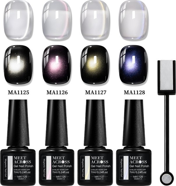 MEET ACROSS Wasserlicht-Katzen-Magnet-Gel-Nagellack-Set, 5er-Set, schimmernd - Bild 1