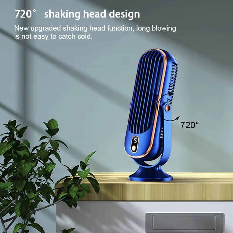 HAOYUNMA Elektrischer Tischventilator in Blau, wiederaufladbar und tragbar mit 5 Geschwindigkeiten und 720 Grad Schwenkfunktion für Zuhause und Outdoor-Camping - Bild 3