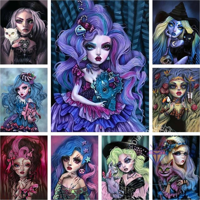 Kurtis Rykovich 5D DIY Diamant Stickerei Set Gothic Mädchen Cartoon Motiv in Multicolor - Bild 1