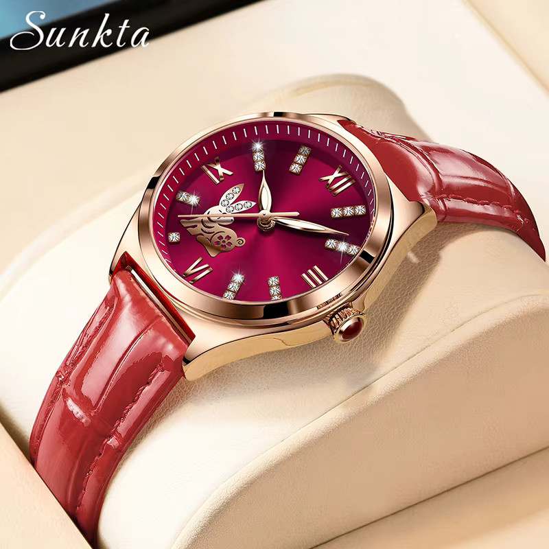 SUNKTA Armbanduhr, Analoguhr, Leder, Schwarz, Gold, Damen - Bild 2