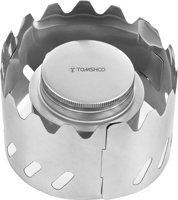 TOMSHOO Alkoholkocher aus Aluminiumlegierung mit Deckel und Edelstahl-Windschutzscheiben in Silber für Outdoor-Camping und Wandern - Bild 1