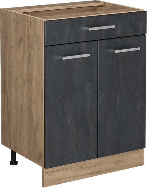 Vicco Schubunterschrank R-Line in Schwarz Beton und Eiche, Breite: 60 cm - Bild 1