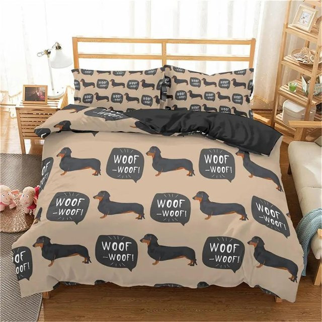 Bettwäscheset Your Warm Home mit Cartoon-Dackel-Motiv in Beige, 3-teilig aus Polyester, B/H: 180 x 210 cm, inklusive Kissenbezug 50 x 70 cm - Bild 1