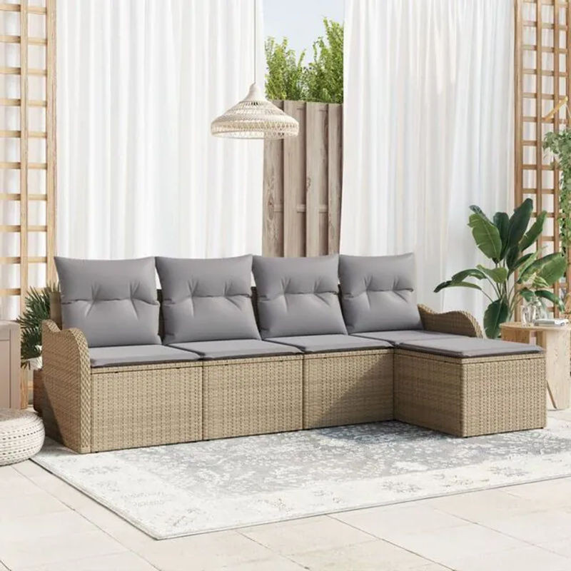Vidaxl Garten-Sofa-Set aus Poly-Rattan mit 5 Teilen und Kissen in Beige - Bild 1