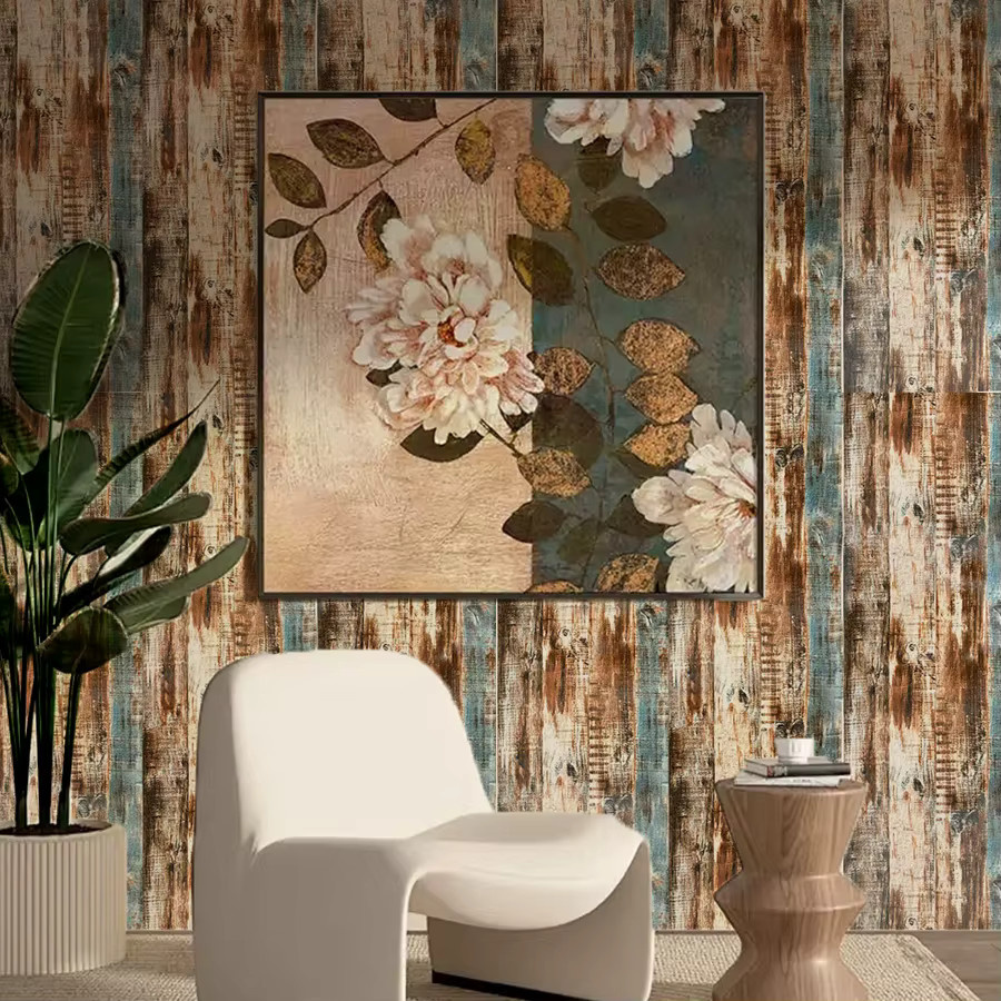 Selbstklebende Tapete mit Streifenmuster in Braun und Multicolour aus PVC für Wohnzimmer, Bar und Restaurant - Bild 2