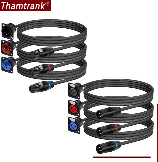 Thamtrank XLR Pass Through Konverter Kabel mit 3-Pin XLR Stecker und Panel Mount Buchse für Bühnenbeleuchtung und Mixer in Rot und Schwarz - Bild 1