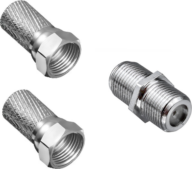 DINIC Set mit 2x Aufdreh-F-Steckern und 1x F-Verbinder in Silber - Bild 1