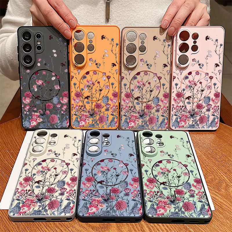 Magnetische Handyhülle mit Retro-Blumenmuster für Samsung Galaxy S25 S26 Ultra Edge S24 S23 FE A17 A56 A37 A16 A55 A15 A36 A55 in Pink - Bild 6