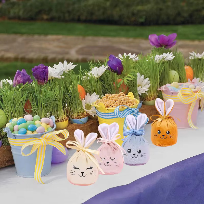 Ostern Kordelzug Geschenkbeutel mit lächelndem Gesicht in Blau für Süßigkeiten und Bastelarbeiten - Bild 2