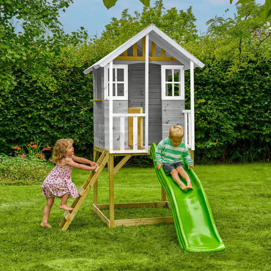 Zwerkules Spielhaus Valli 1 mit Rutsche, Natur/Grau, B/T/H: 148 x 244 x 270 cm - Bild 2