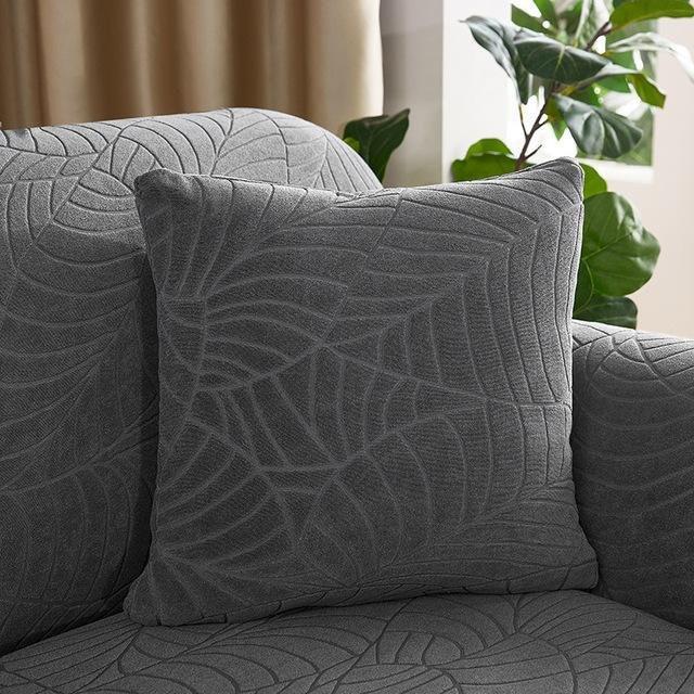 BRHUIXUE Quadratischer Kissenbezug mit Blatt-Jacquard-Design in Dunkelgrau, B/B: 45 x 45 cm - Bild 1