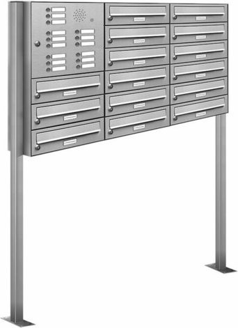 AL Briefkasten-System für 15 Parteien, freistehend, silberfarben, B/H/T: 153,17 x 172,0 x 150,0 x 27,5 cm - Bild 1