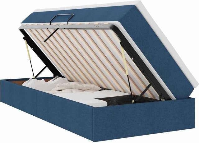 vidaXL Aufbewahrungsbett mit Matratze in Blau, modernes Hybridbett mit Lift-up-Funktion, B/T/H: 90 x 200 x 48,5 cm - Bild 1