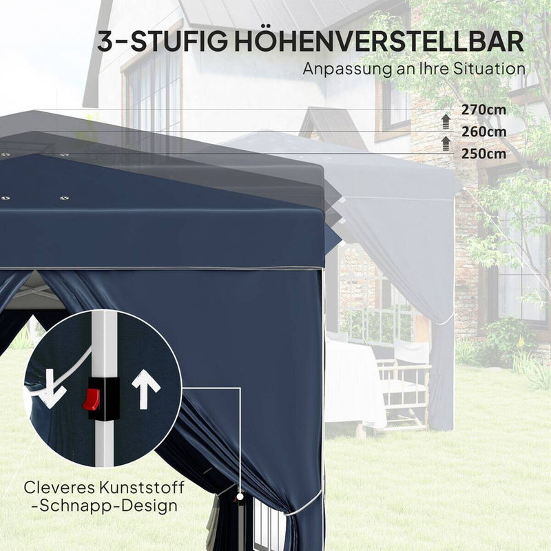 Outsunny Pop-up Faltpavillon mit 4 Seitenteilen Dunkelblau B/H/T: 248 x 270 x 248 cm - Bild 5