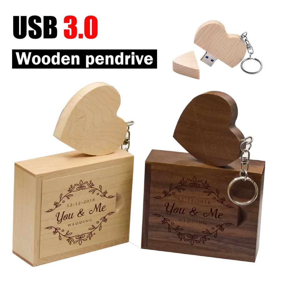 10er Set KFHIREW USB 3.0 Flash-Laufwerke in Holzherz-Design mit Box, braun, USB-Stick als Schlüsselanhänger für Geschenke - Bild 3