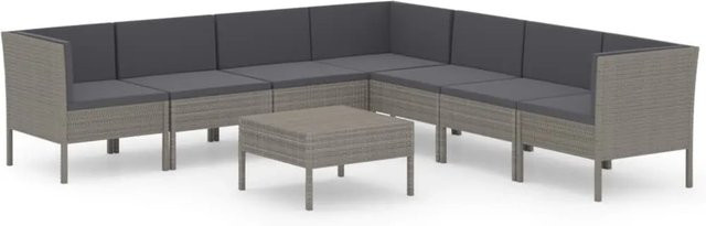vidaXL 8-tlg Garten-Lounge-Set aus Poly Rattan in Grau/Anthrazit mit Auflagen und modernem Design - Bild 1