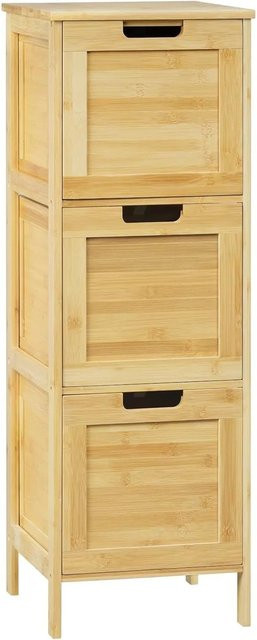 EUGAD Badkommode aus Bambus mit 3 Schubladen, schmaler Badezimmerschrank in Braun und Beige, B/T/H: 30 x 30 x 90 cm - Bild 1