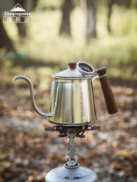 CAMPINGMOON Kaffeekessel SW-3 aus Edelstahl in Schwarz und Silber mit feinem Ausguss und verbrühungssicherem Deckel - Bild 1