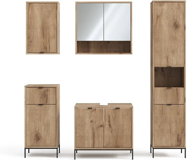 Vicco Badmöbel-Set Eliza in Viking Oak, 5-teiliges modernes Badezimmer-Set aus Spanplatte und MDF, Farbe Eiche Braun - Bild 2