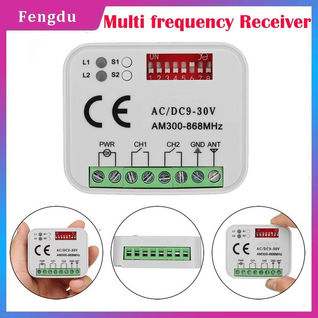 Universal Garagentor Fernbedienung Empfänger mit 2 CH Controller für 433 MHz und 868 MHz, Frequenzbereich 300-900 MHz, Farbe: Weiß - Bild 1