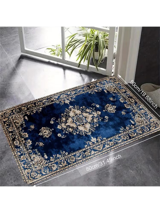 VIKAMA Bodenmatte im Vintage Bohemian Stil mit blauem Floral-Print, rutschfest und schmutzabweisend, B/T: 60 x 40 cm - Bild 4