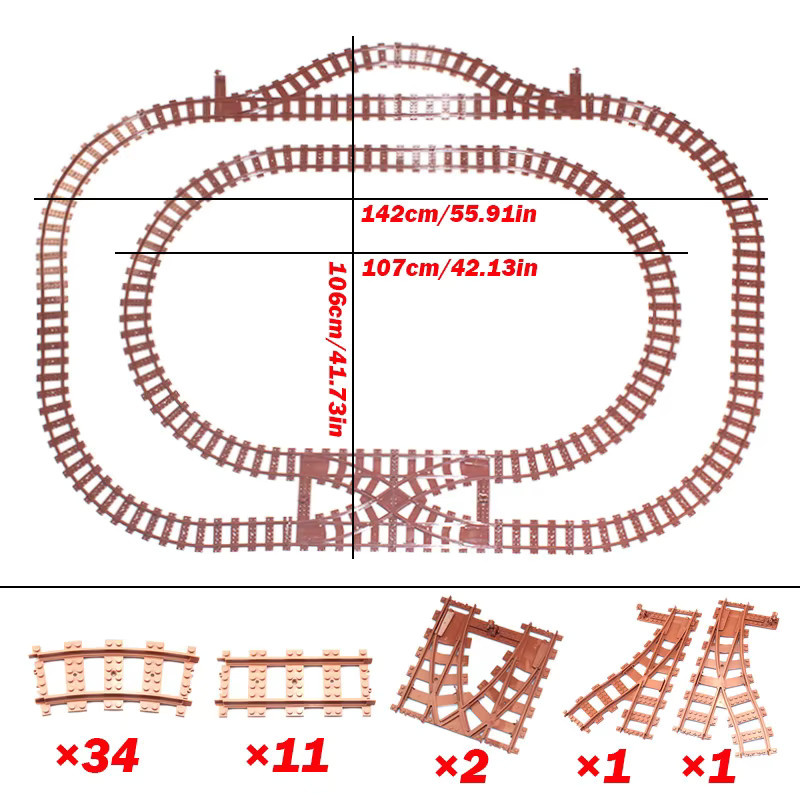 Mitty Eisenbahn Zubehör Set aus Holz in Braun mit Schienen, Kurven, Geraden, Schaltern und Kreuzungen - Bild 2