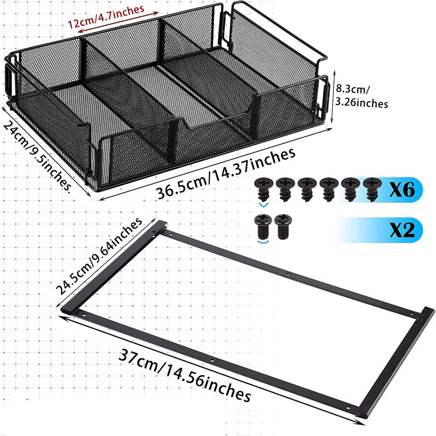 Schreibtisch-Aufbewahrungsschublade aus Metall in Schwarz, 1 Set zur platzsparenden Organisation unter dem Tisch - Bild 6