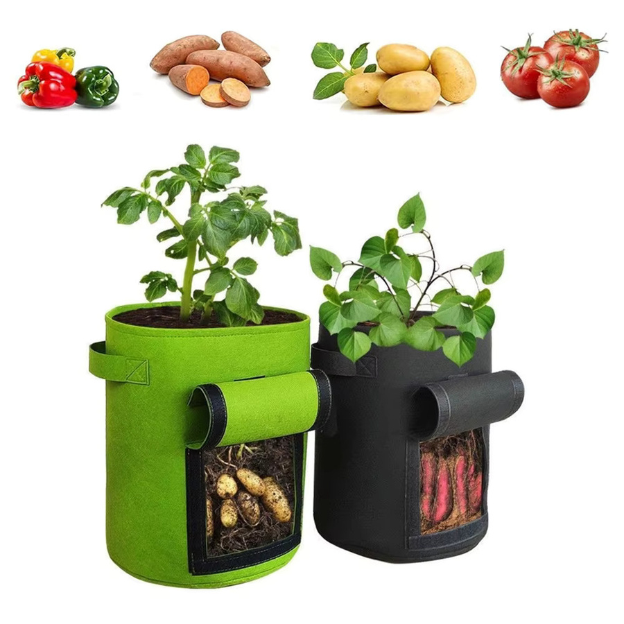 Kartoffel-Wachstumsbeutel aus Stoff als Pflanztopf mit Klappe und Griffen für Gemüse, Tomaten und Karotten, Schwarz - Bild 5
