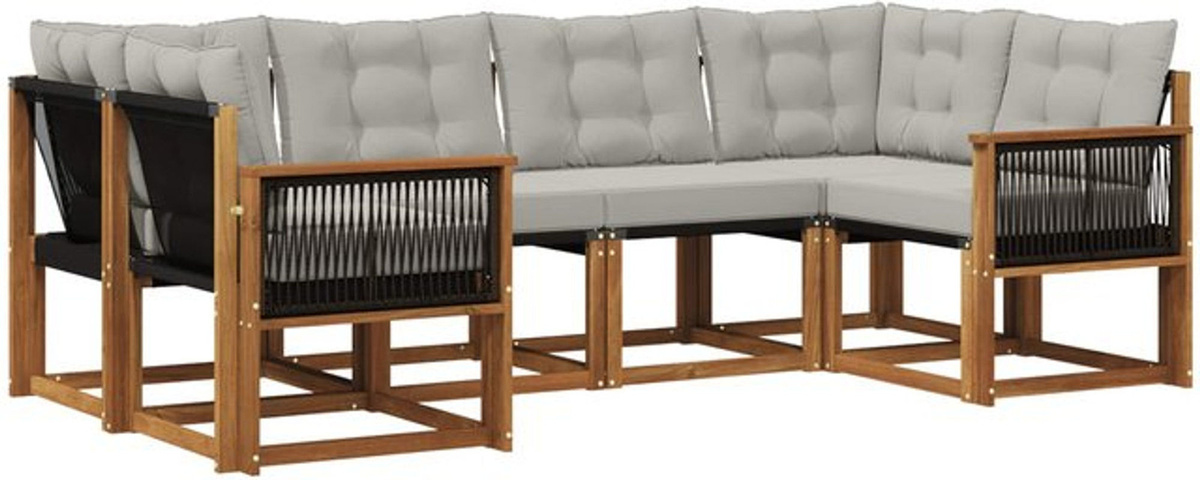 Modernes 6-teiliges Outdoor-Sofagarnitur Loungemöbel Set aus Akazie mit Kissen von vidaXL in Natur und Hellgrau - Bild 1